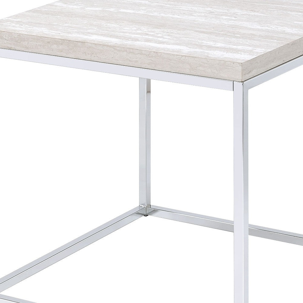 24" Chrome And White Oak Manufactured Wood And Metal Square End Table By Homeroots | End Tables | Modishstore - 5