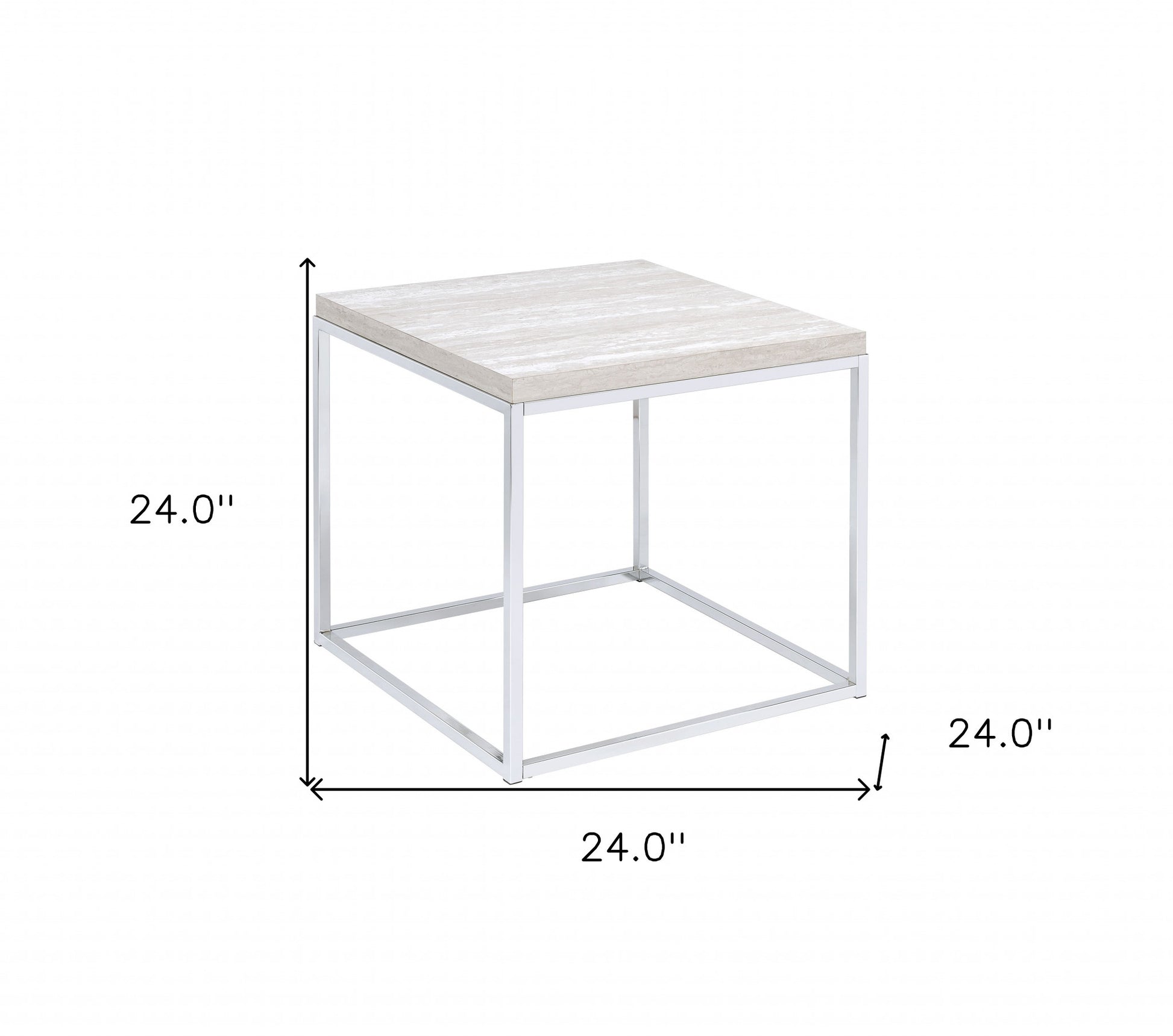 24" Chrome And White Oak Manufactured Wood And Metal Square End Table By Homeroots | End Tables | Modishstore - 6