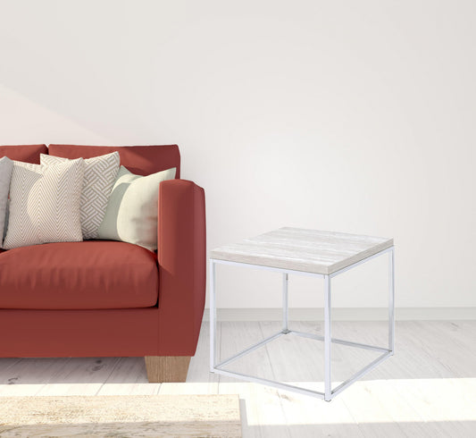 24" Chrome And White Oak Manufactured Wood And Metal Square End Table By Homeroots | End Tables | Modishstore