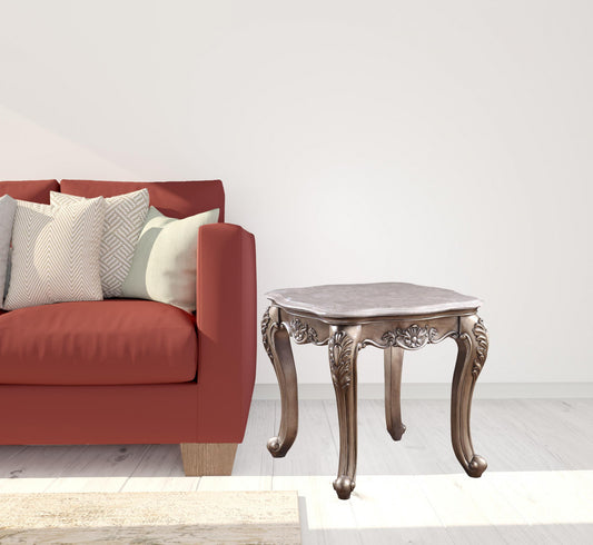 24" Champagne And Marble Polyresin Rectangular End Table By Homeroots | End Tables | Modishstore