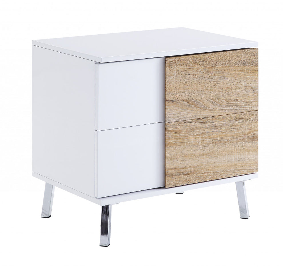 22" White High Gloss Manufactured Wood Rectangular End Table With Two Drawers By Homeroots | End Tables | Modishstore - 2