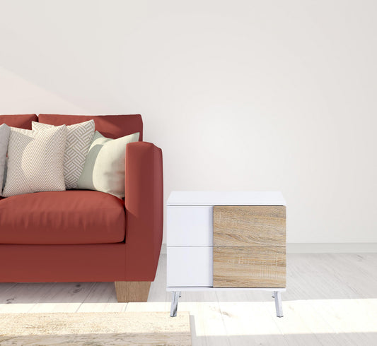 22" White High Gloss Manufactured Wood Rectangular End Table With Two Drawers By Homeroots | End Tables | Modishstore