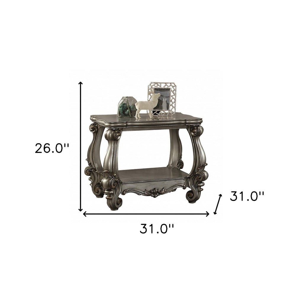 26" Antiqued Platinum Manufactured Wood And Polyresin Scroll Square End Table By Homeroots | End Tables | Modishstore - 3