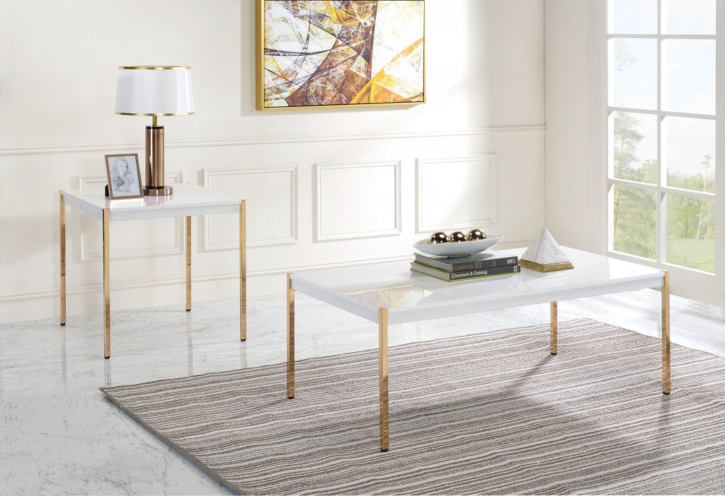 24" Gold And White Manufactured Wood Square End Table By Homeroots | End Tables | Modishstore - 5