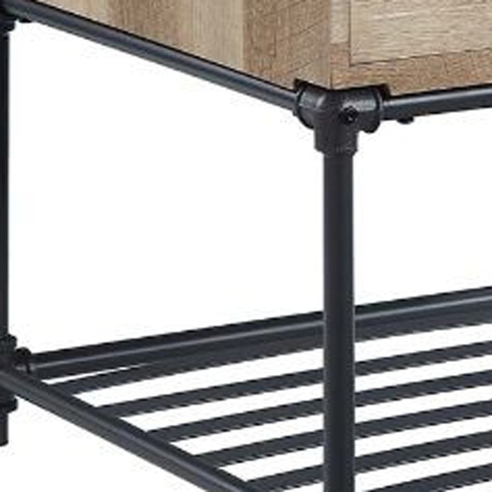 22" Sandy Black And Oak Manufactured Wood And Metal Square End Table With Drawer And Shelf By Homeroots | End Tables | Modishstore - 7