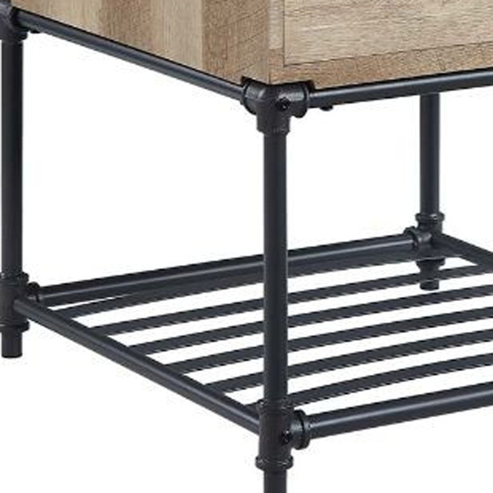 22" Sandy Black And Oak Manufactured Wood And Metal Square End Table With Drawer And Shelf By Homeroots | End Tables | Modishstore - 8