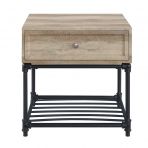 22" Sandy Black And Oak Manufactured Wood And Metal Square End Table With Drawer And Shelf By Homeroots | End Tables | Modishstore - 3