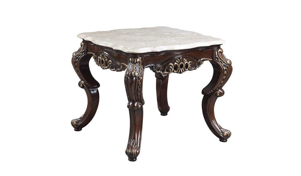 24" Antique Oak And Marble Marble And Resin Square End Table By Homeroots | End Tables | Modishstore - 2