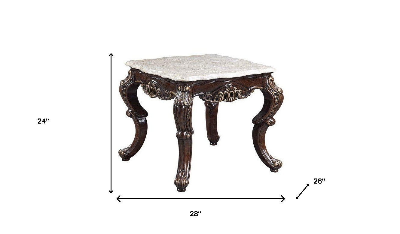 24" Antique Oak And Marble Marble And Resin Square End Table By Homeroots