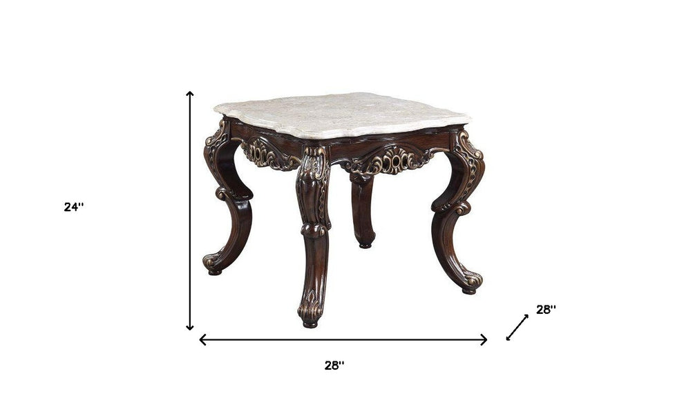 24" Antique Oak And Marble Marble And Resin Square End Table By Homeroots | End Tables | Modishstore - 5