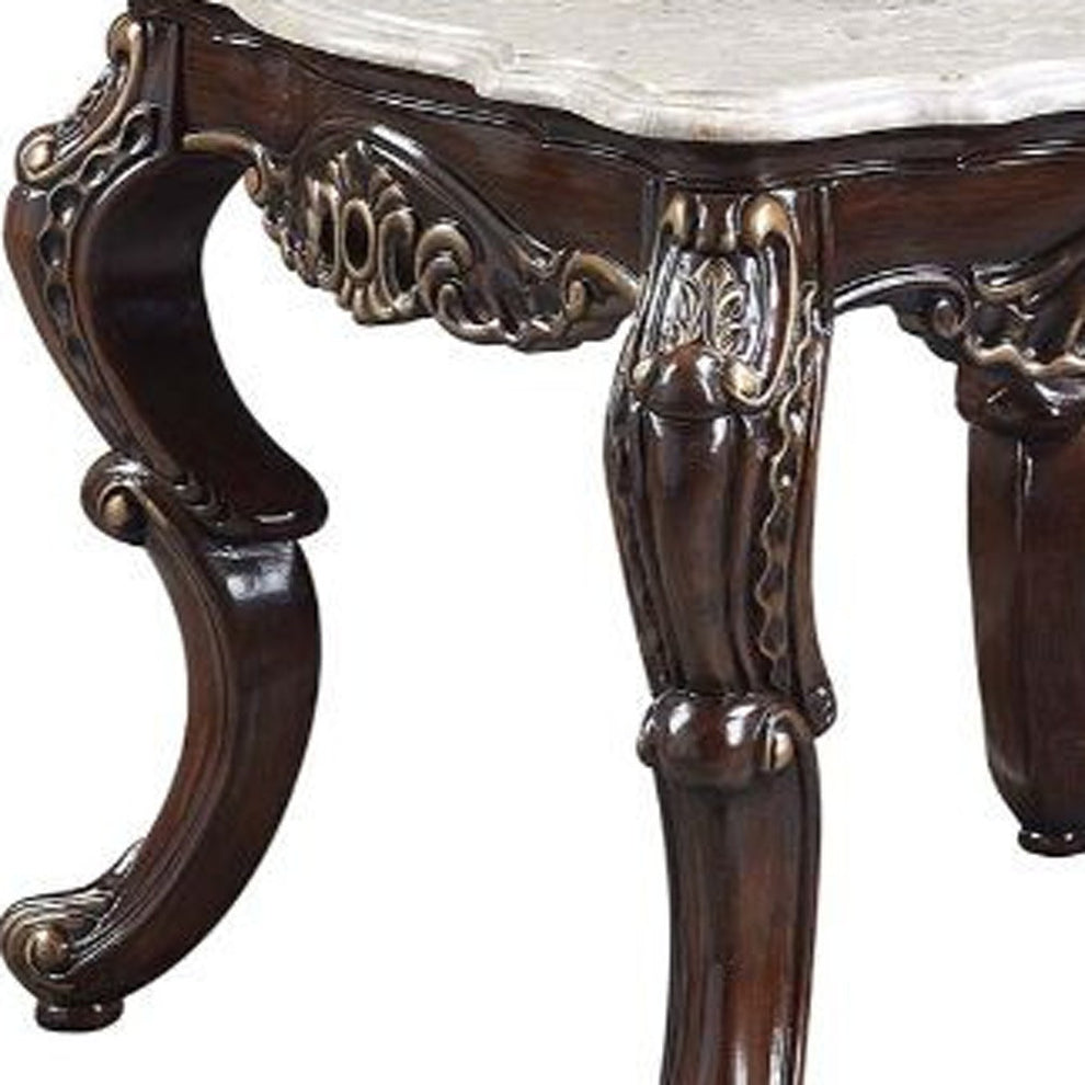 24" Antique Oak And Marble Marble And Resin Square End Table By Homeroots | End Tables | Modishstore - 3