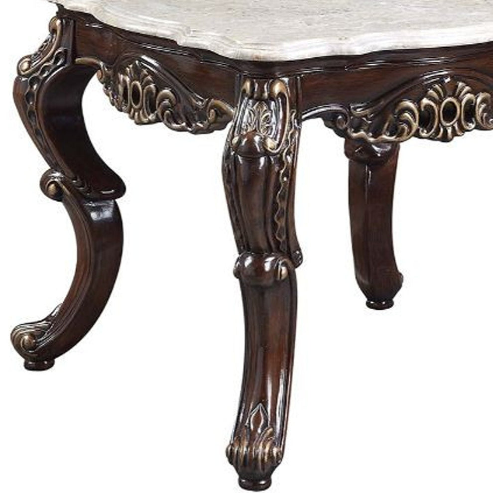 24" Antique Oak And Marble Marble And Resin Square End Table By Homeroots | End Tables | Modishstore - 4