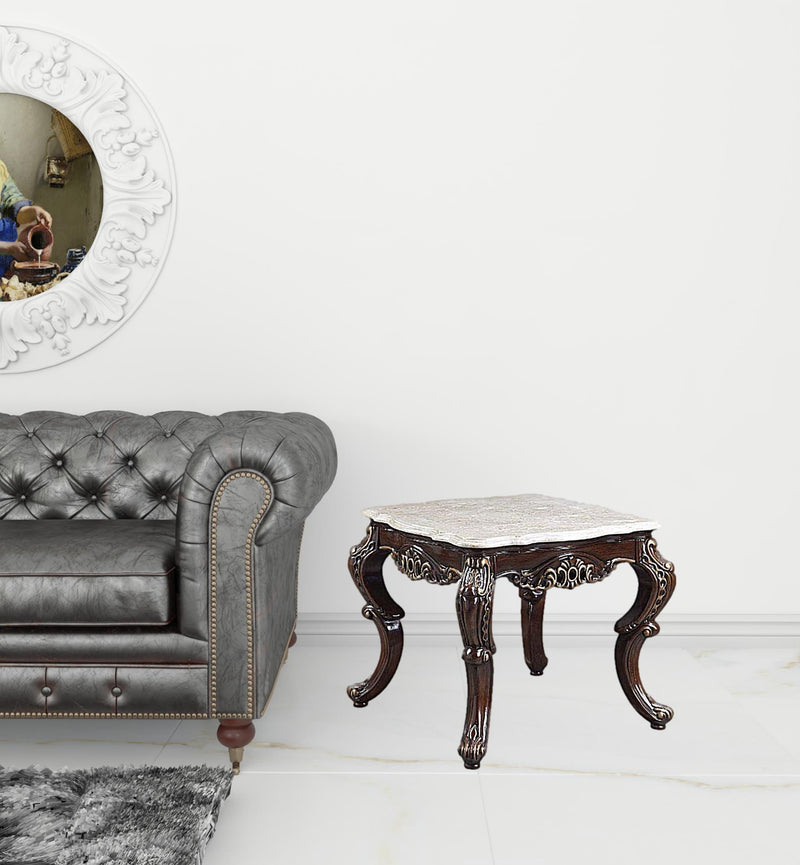 24" Antique Oak And Marble Marble And Resin Square End Table By Homeroots | End Tables | Modishstore