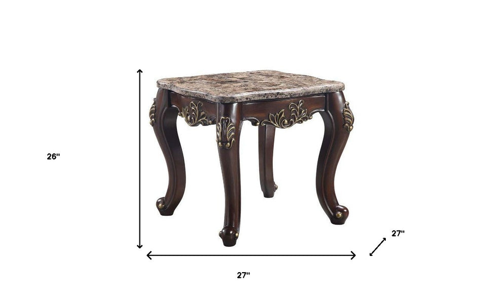 26" Cherry And Marble Marble And Solid Wood Square End Table By Homeroots | End Tables | Modishstore - 5