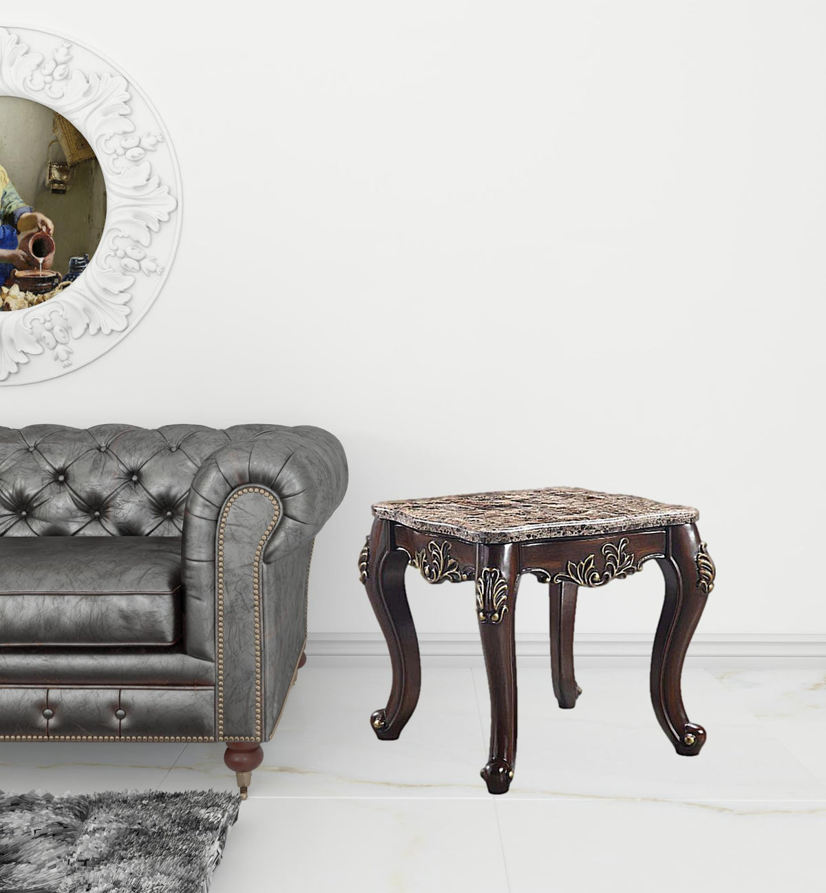 26" Cherry And Marble Marble And Solid Wood Square End Table By Homeroots | End Tables | Modishstore