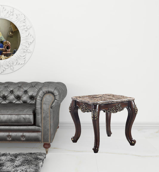 26" Cherry And Marble Marble And Solid Wood Square End Table By Homeroots | End Tables | Modishstore