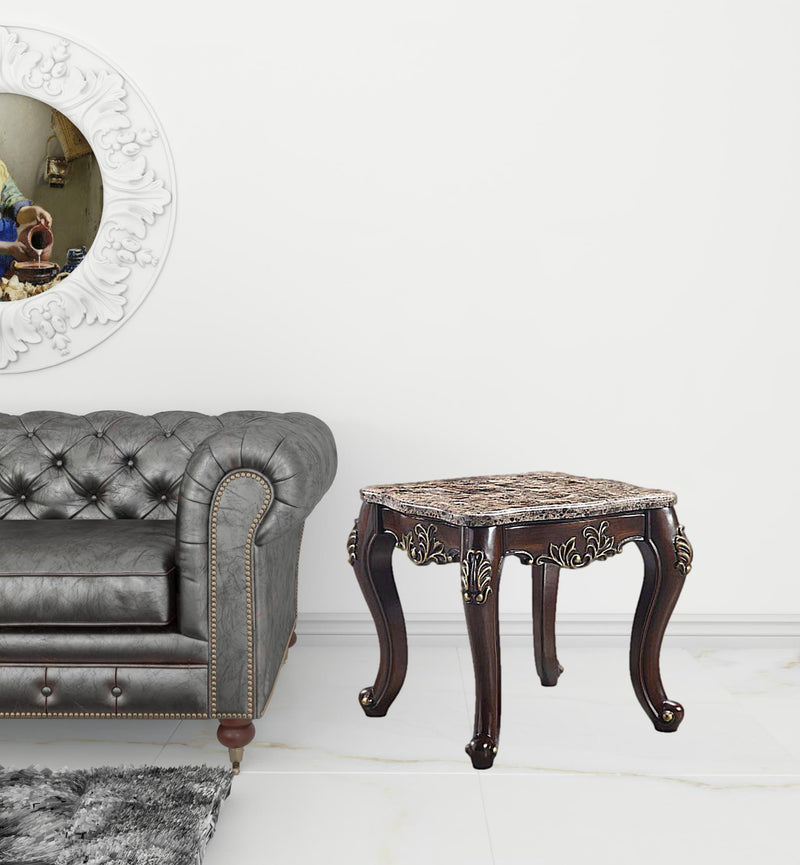 26" Cherry And Marble Marble And Solid Wood Square End Table By Homeroots | End Tables | Modishstore