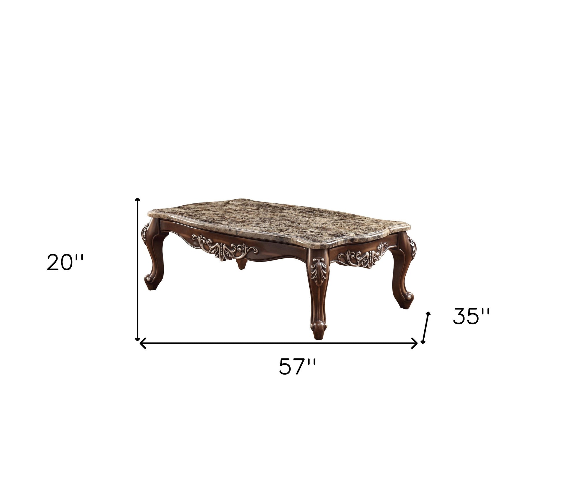 57" Antique Oak And Brown Marble Faux Marble Rectangular Coffee Table By Homeroots | Coffee Tables | Modishstore - 4