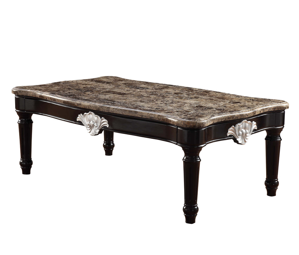 56" Black And Brown Faux Marble Rectangular Coffee Table By Homeroots | Coffee Tables | Modishstore - 3