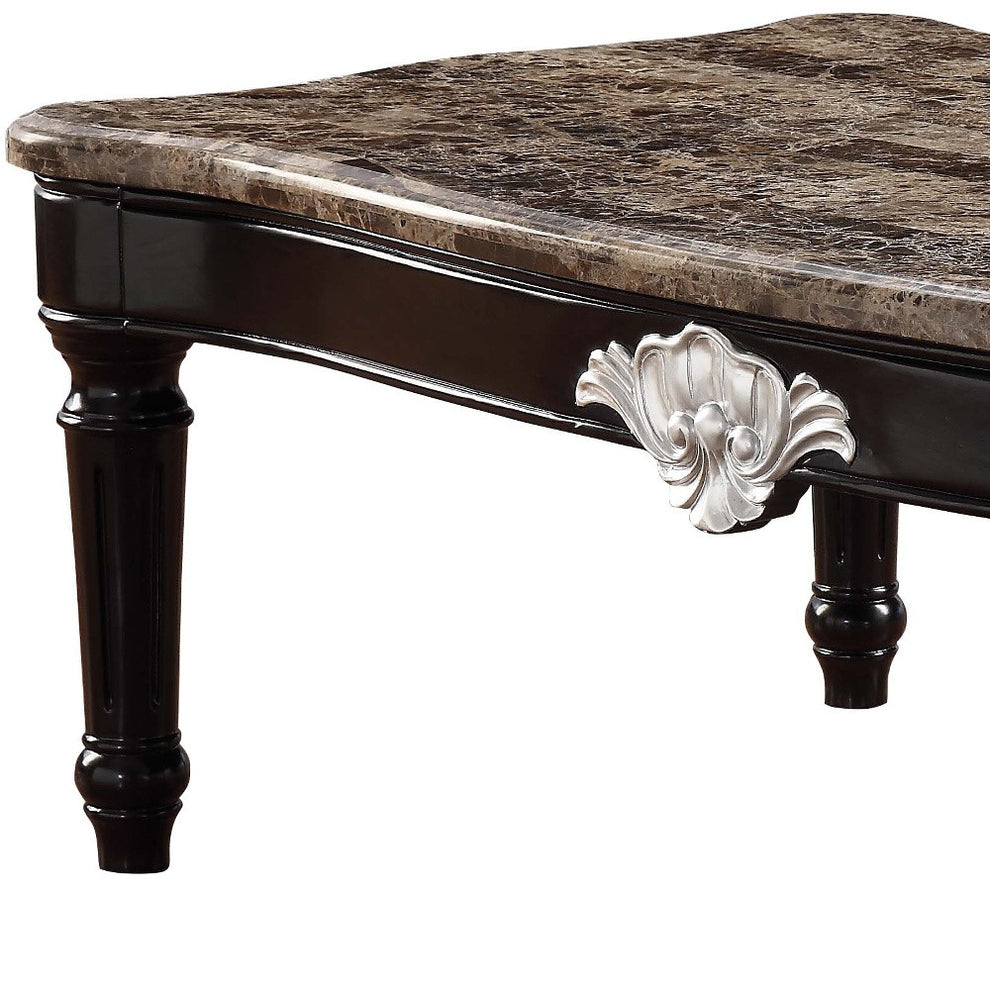 56" Black And Brown Faux Marble Rectangular Coffee Table By Homeroots | Coffee Tables | Modishstore - 4