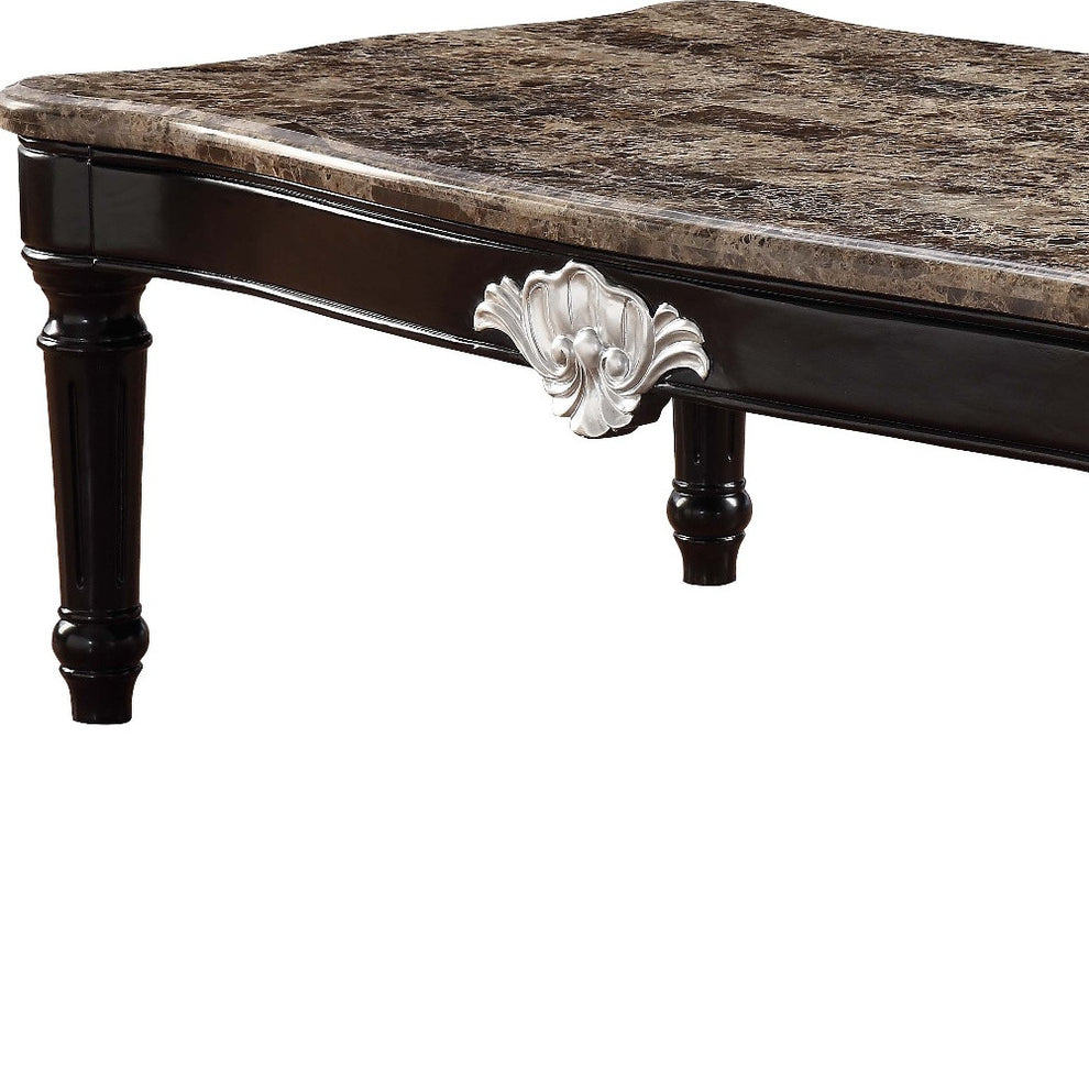 56" Black And Brown Faux Marble Rectangular Coffee Table By Homeroots | Coffee Tables | Modishstore - 5
