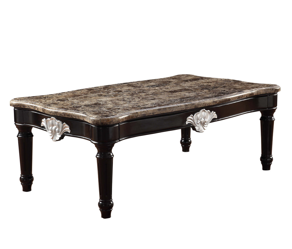 56" Black And Brown Faux Marble Rectangular Coffee Table By Homeroots | Coffee Tables | Modishstore - 2
