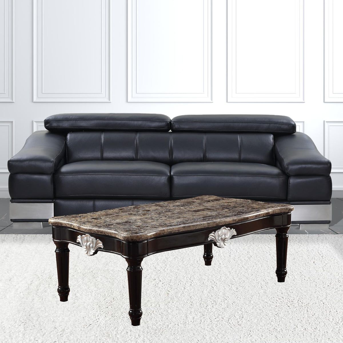 56" Black And Brown Faux Marble Rectangular Coffee Table By Homeroots | Coffee Tables | Modishstore
