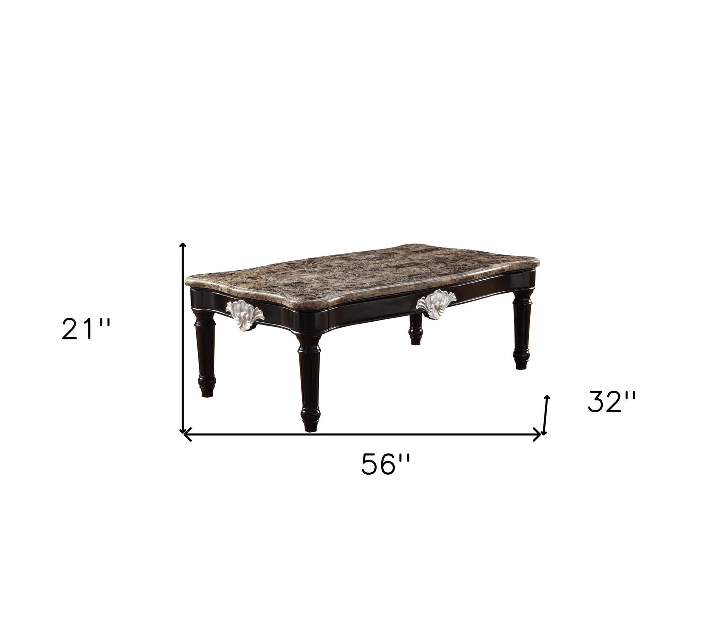 56" Black And Brown Faux Marble Rectangular Coffee Table By Homeroots | Coffee Tables | Modishstore - 6