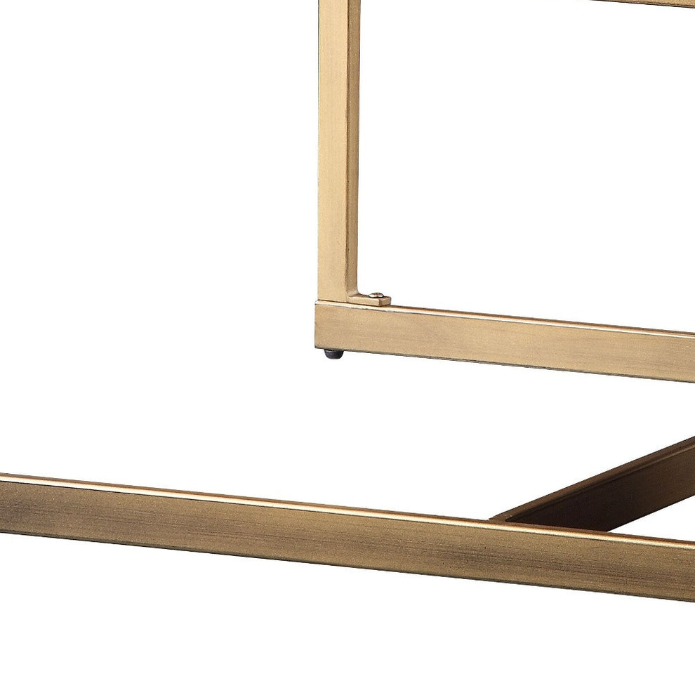51" Brass And Retro Brown Leather Rectangular Coffee Table By Homeroots | Coffee Tables | Modishstore - 4
