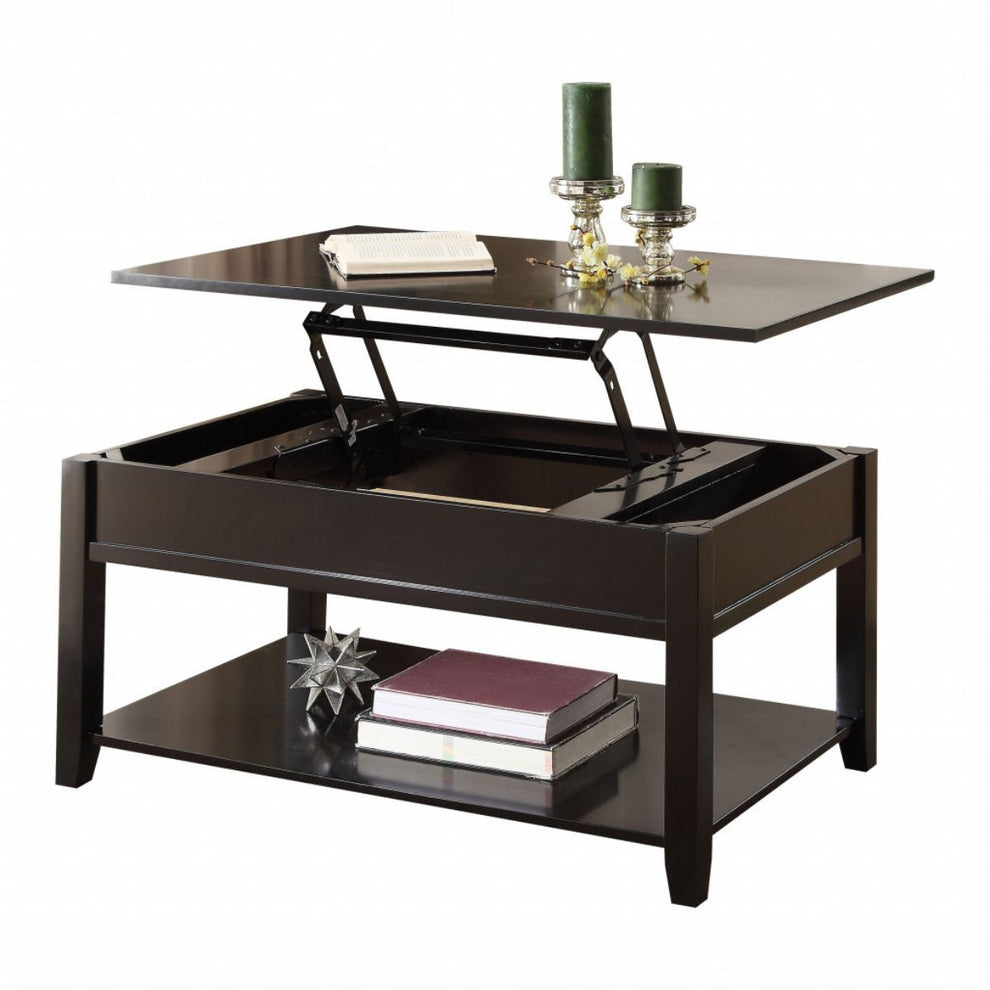 40" Black Manufactured Wood Lift Top Coffee Table With Storage By Homeroots | Coffee Tables | Modishstore - 4