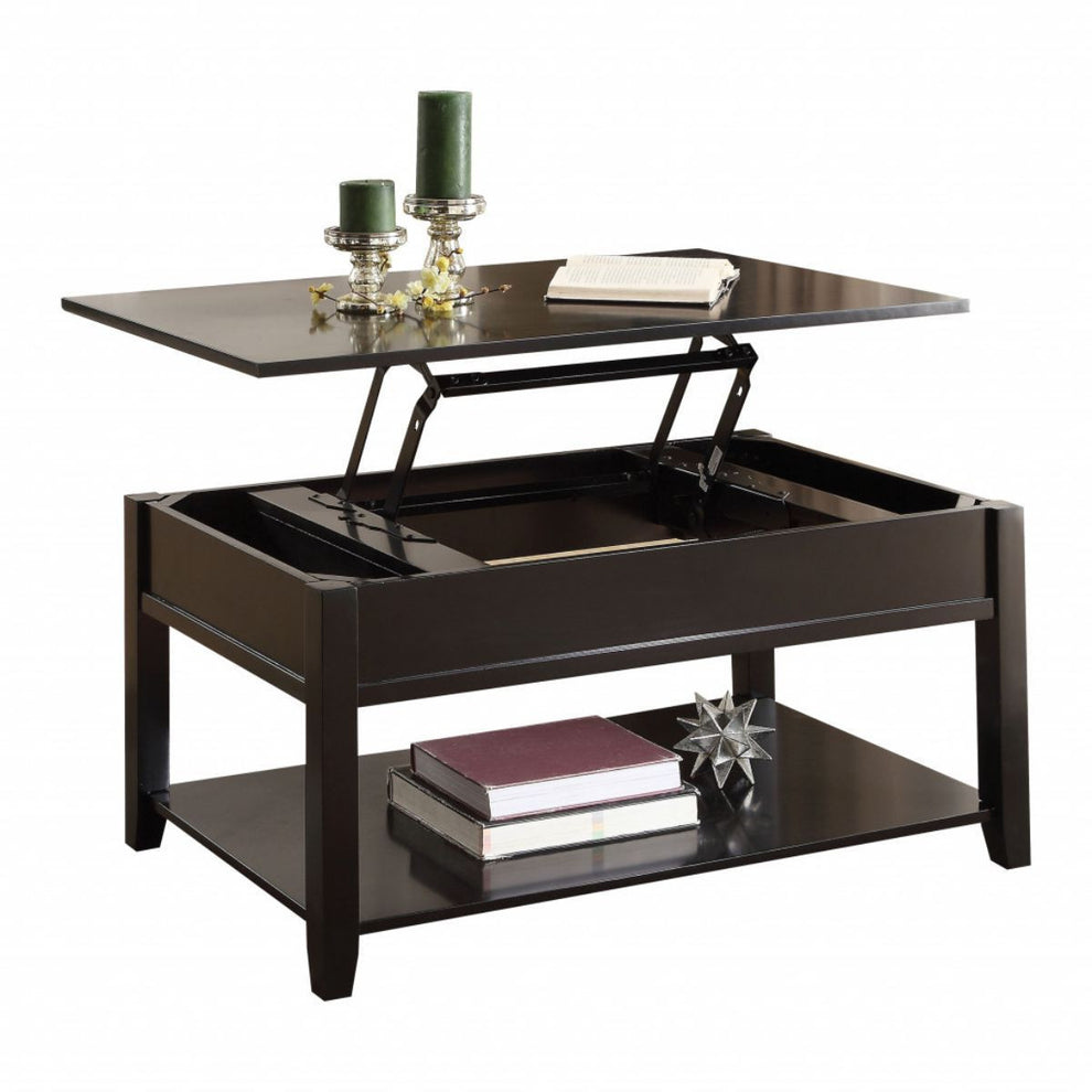 40" Black Manufactured Wood Lift Top Coffee Table With Storage By Homeroots | Coffee Tables | Modishstore - 5
