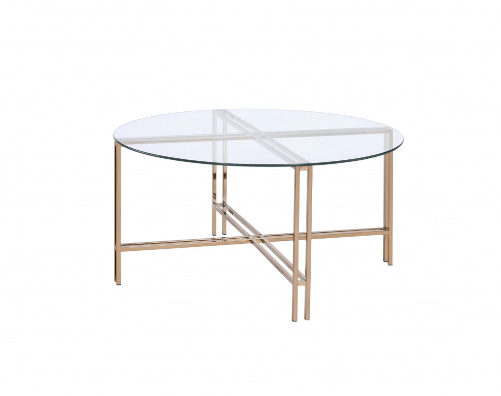 35" Champagne And Clear Glass Round Coffee Table By Homeroots | Coffee Tables | Modishstore - 2