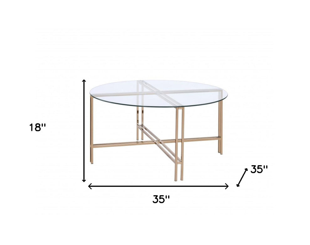 35" Champagne And Clear Glass Round Coffee Table By Homeroots | Coffee Tables | Modishstore - 7