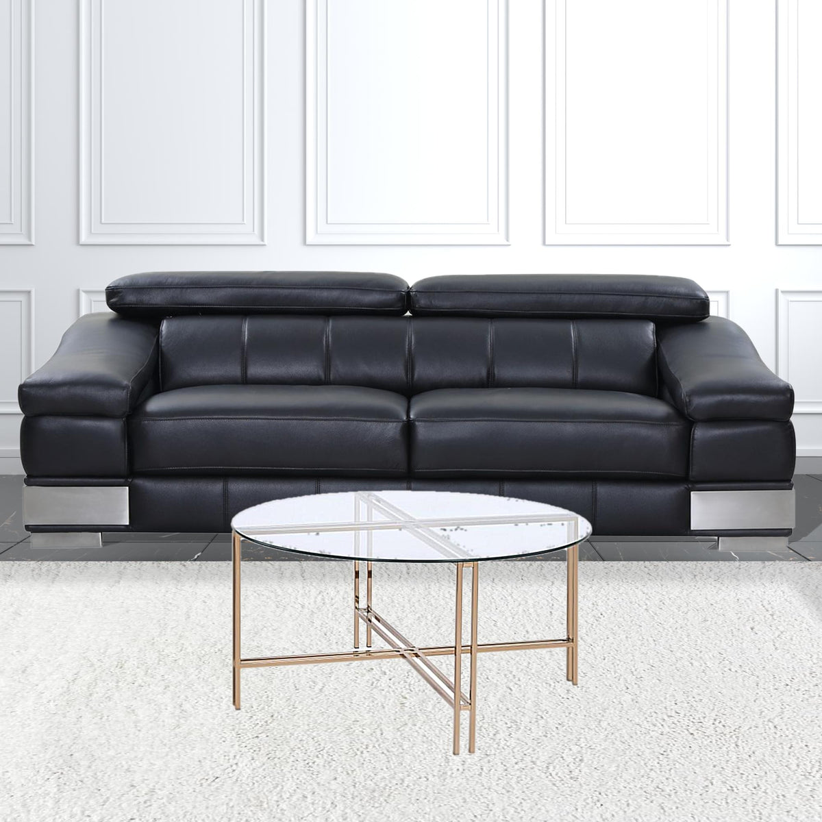 35" Champagne And Clear Glass Round Coffee Table By Homeroots | Coffee Tables | Modishstore