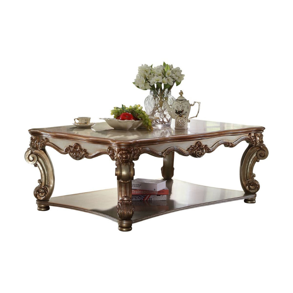 58" Gold Patina Finish Manufactured Wood Coffee Table With Storage By Homeroots | Coffee Tables | Modishstore - 2