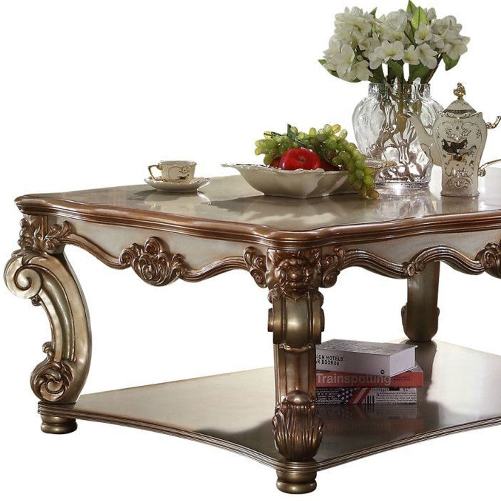 58" Gold Patina Finish Manufactured Wood Coffee Table With Storage By Homeroots | Coffee Tables | Modishstore - 4