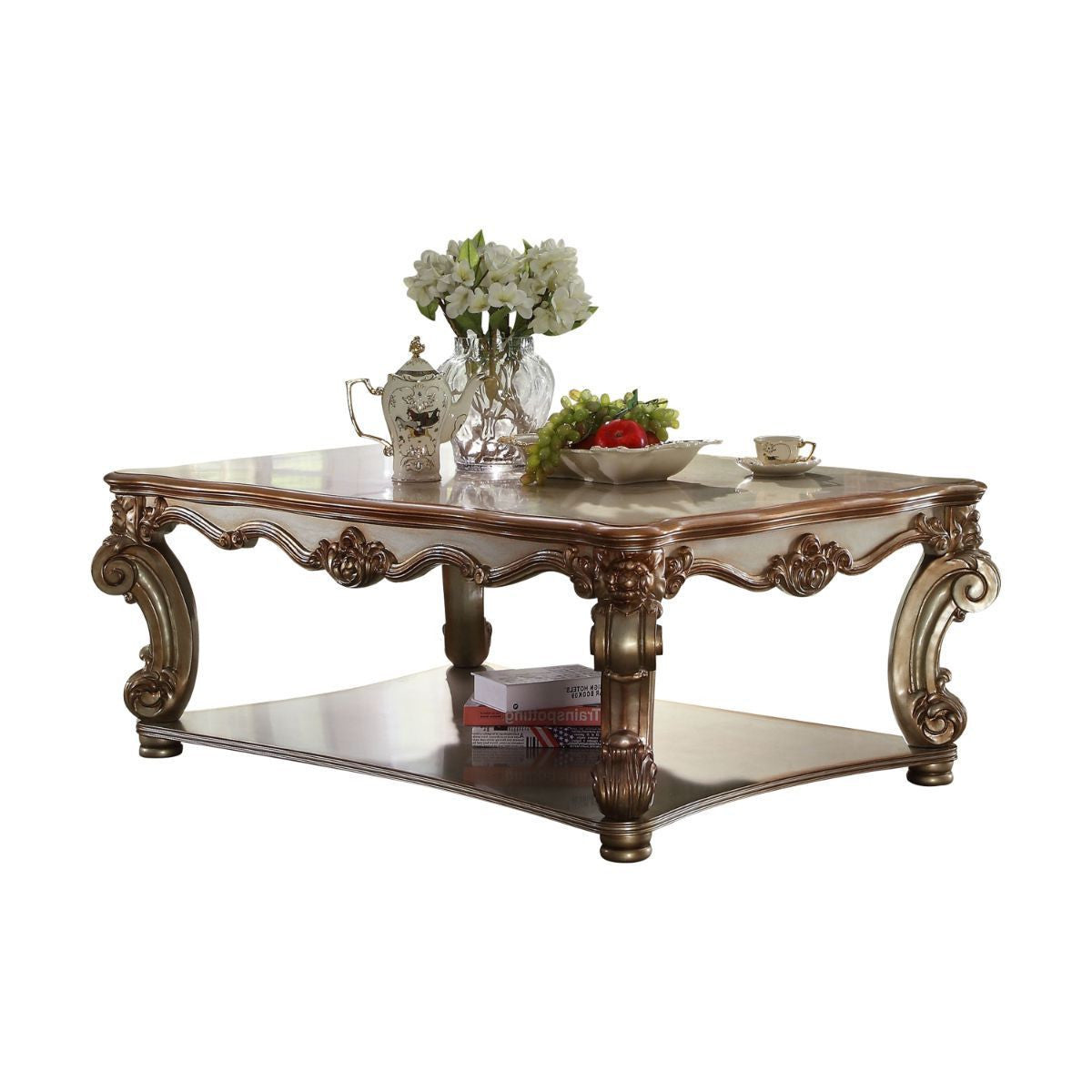 58" Gold Patina Finish Manufactured Wood Coffee Table With Storage By Homeroots | Coffee Tables | Modishstore - 3