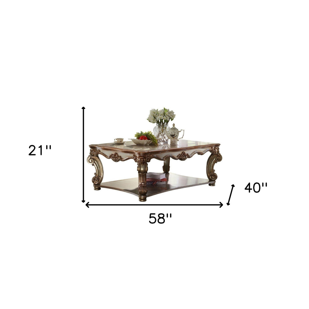 58" Gold Patina Finish Manufactured Wood Coffee Table With Storage By Homeroots | Coffee Tables | Modishstore - 5