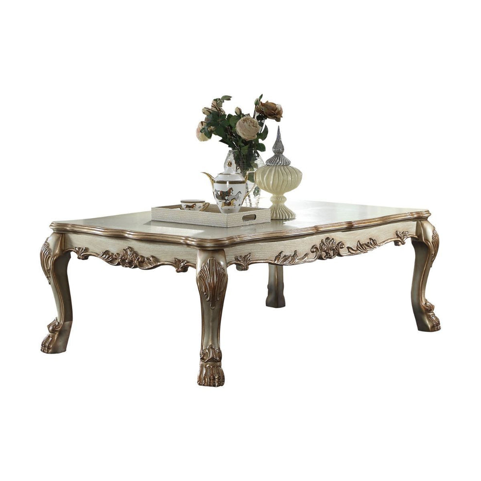 54" Bone And Gold Patina Manufactured Wood Rectangular Coffee Table By Homeroots | Coffee Tables | Modishstore - 2
