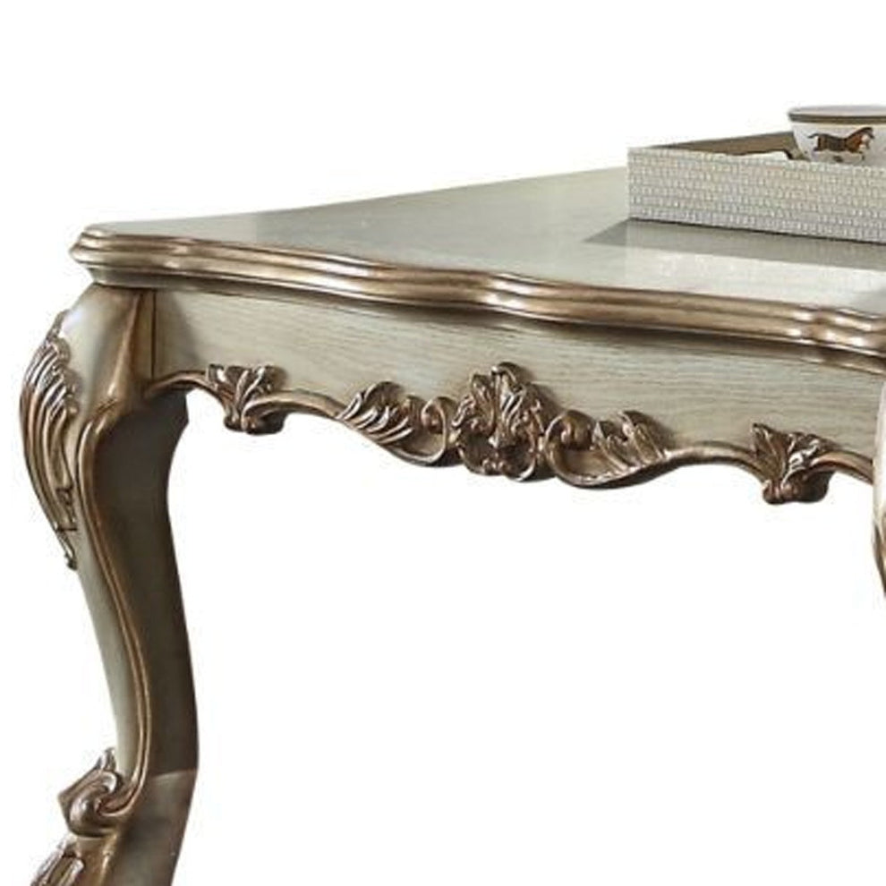 54" Bone And Gold Patina Manufactured Wood Rectangular Coffee Table By Homeroots | Coffee Tables | Modishstore - 4