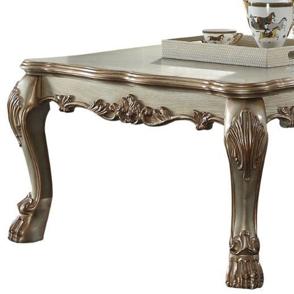 54" Bone And Gold Patina Manufactured Wood Rectangular Coffee Table By Homeroots | Coffee Tables | Modishstore - 5