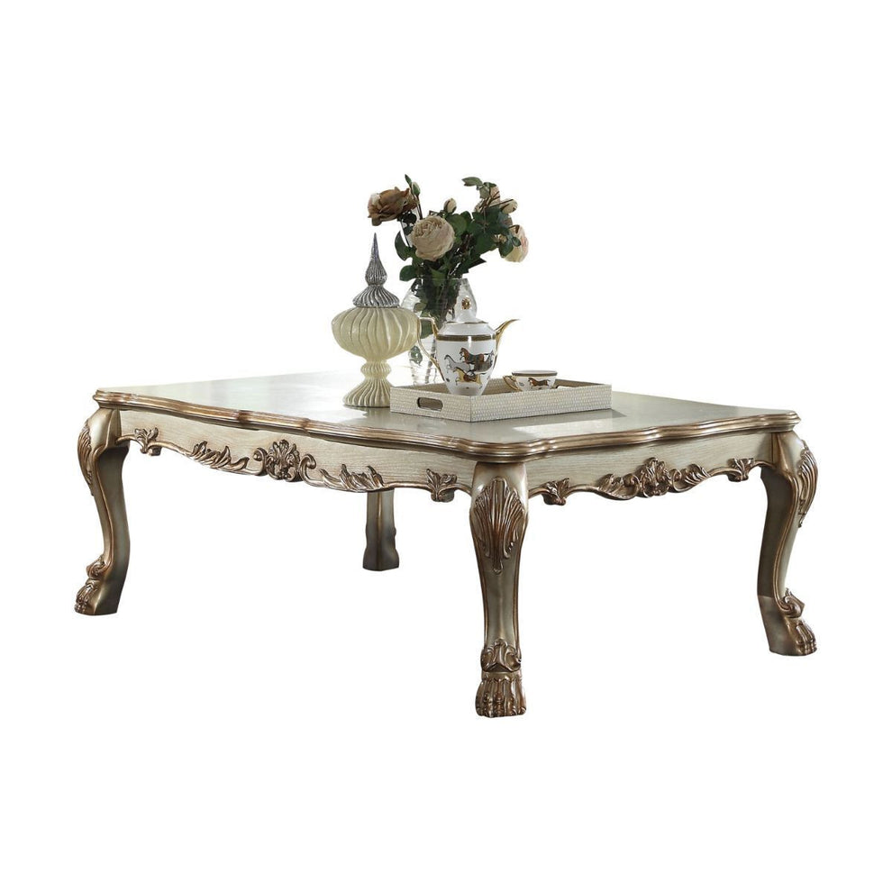 54" Bone And Gold Patina Manufactured Wood Rectangular Coffee Table By Homeroots | Coffee Tables | Modishstore - 3