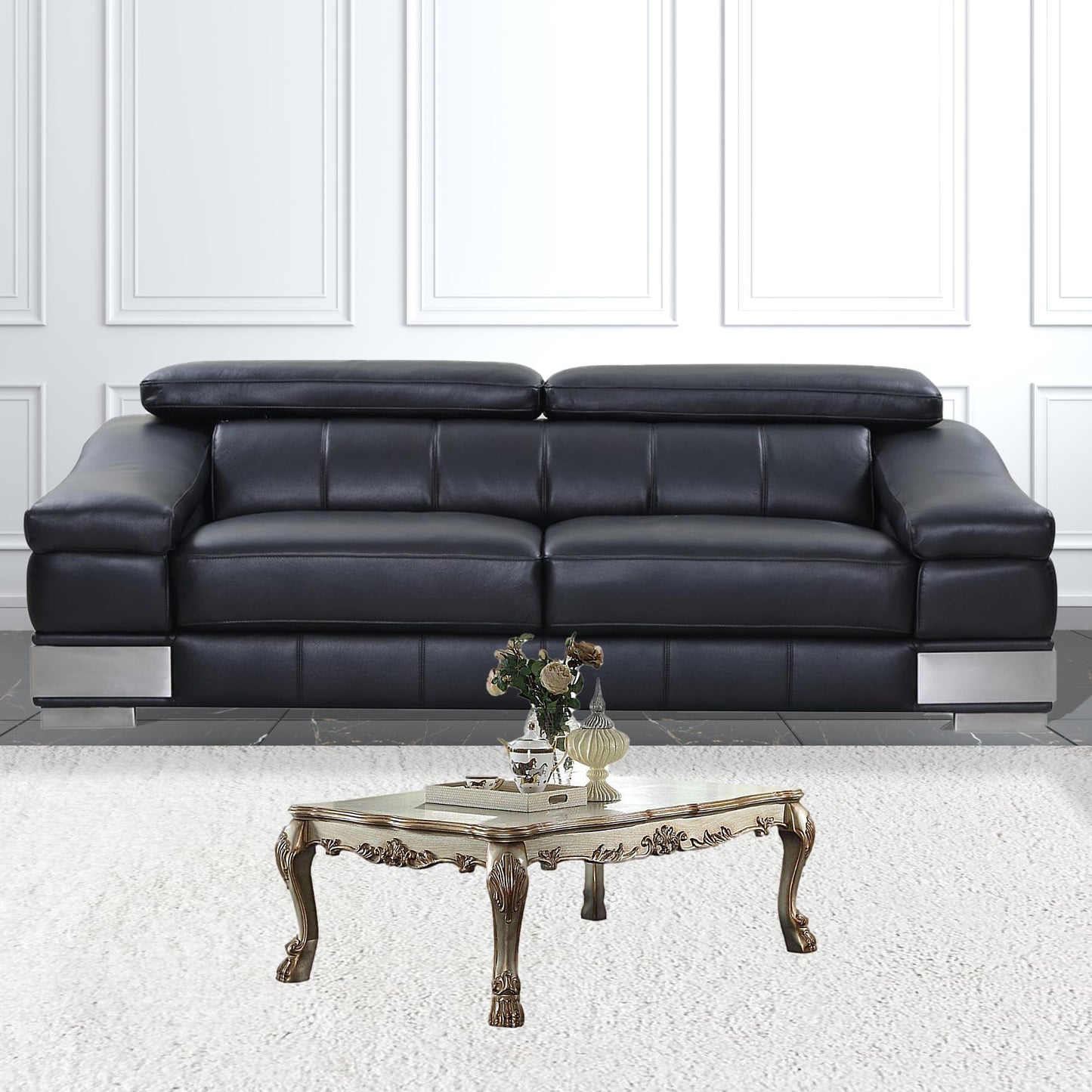 54" Bone And Gold Patina Manufactured Wood Rectangular Coffee Table By Homeroots | Coffee Tables | Modishstore