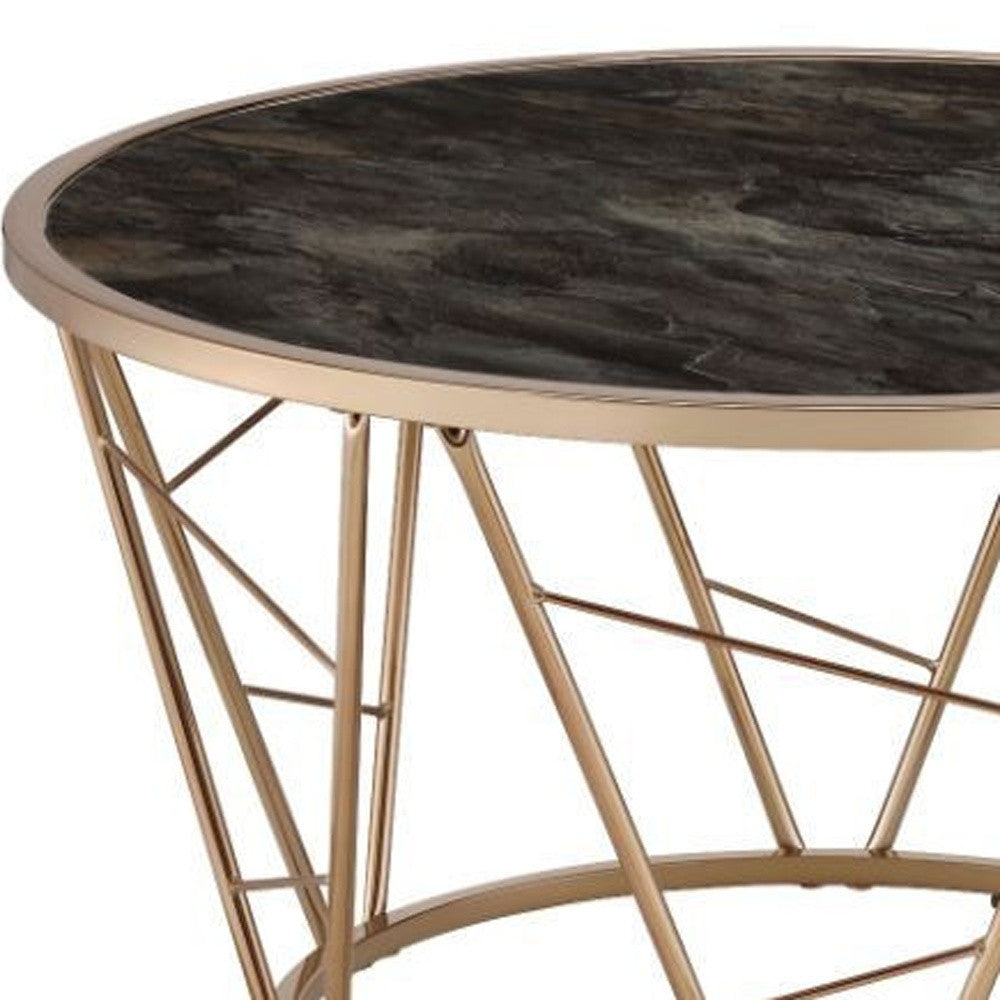 33" Gold Steel And Faux Black Marble Round Top Coffee Table By Homeroots | Coffee Tables | Modishstore - 4