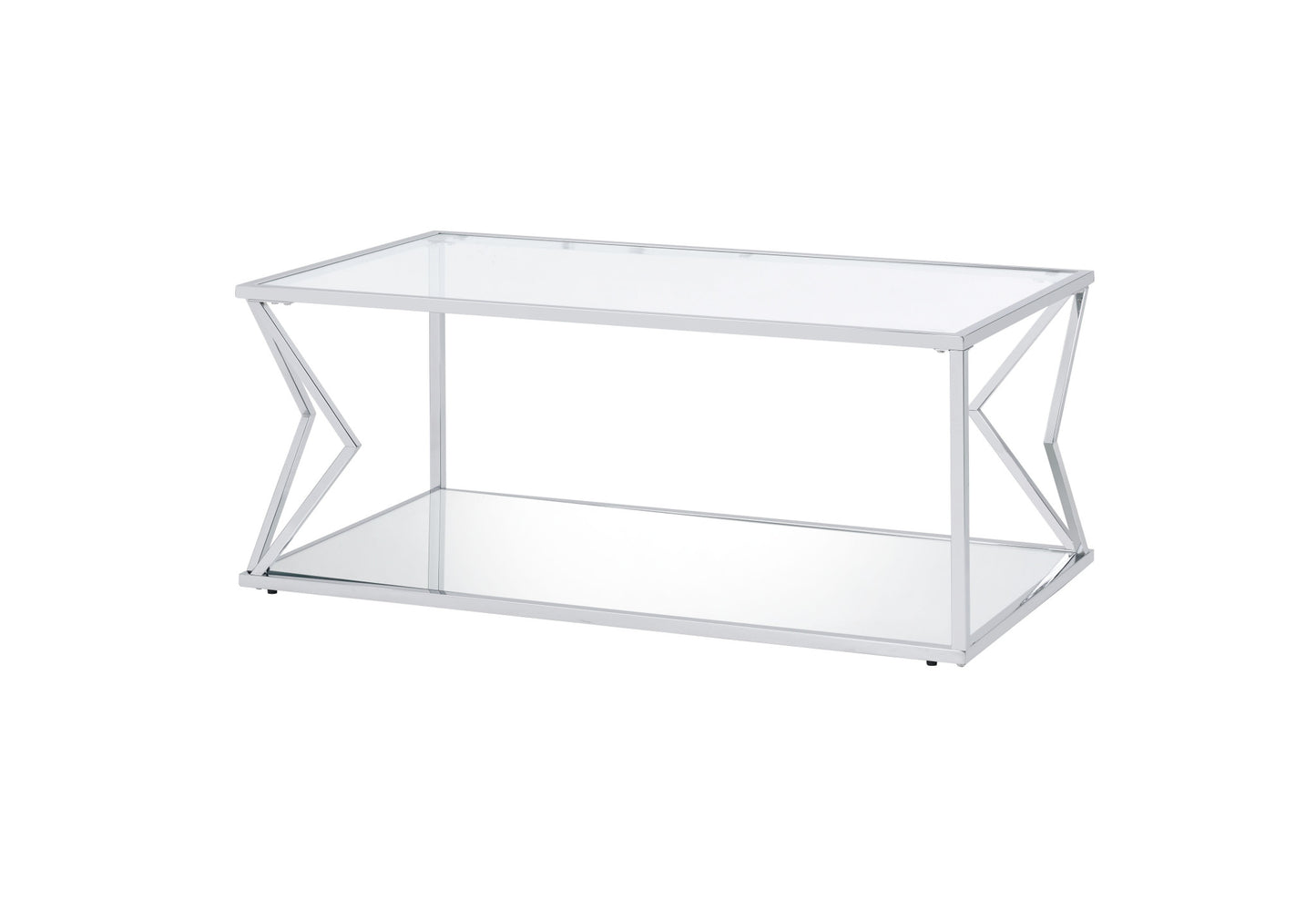 43" Chrome And Clear Glass Rectangular Coffee Table With Shelf By Homeroots | Coffee Tables | Modishstore - 3
