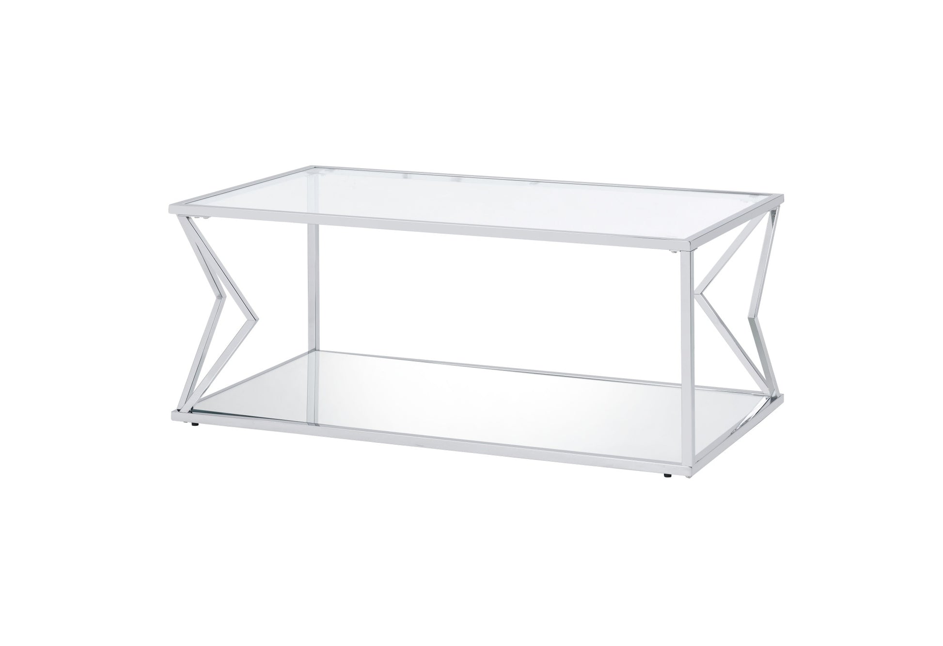 43" Chrome And Clear Glass Rectangular Coffee Table With Shelf By Homeroots | Coffee Tables | Modishstore - 3