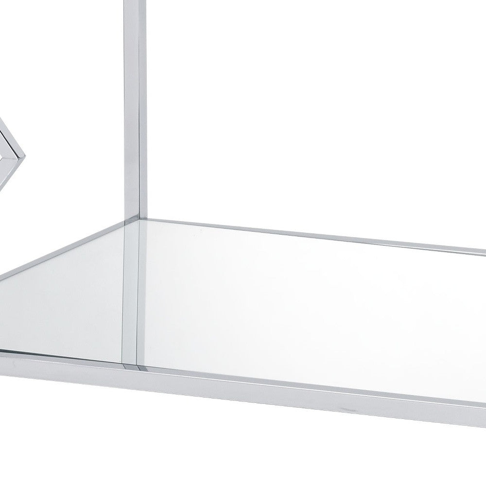 43" Chrome And Clear Glass Rectangular Coffee Table With Shelf By Homeroots | Coffee Tables | Modishstore - 4