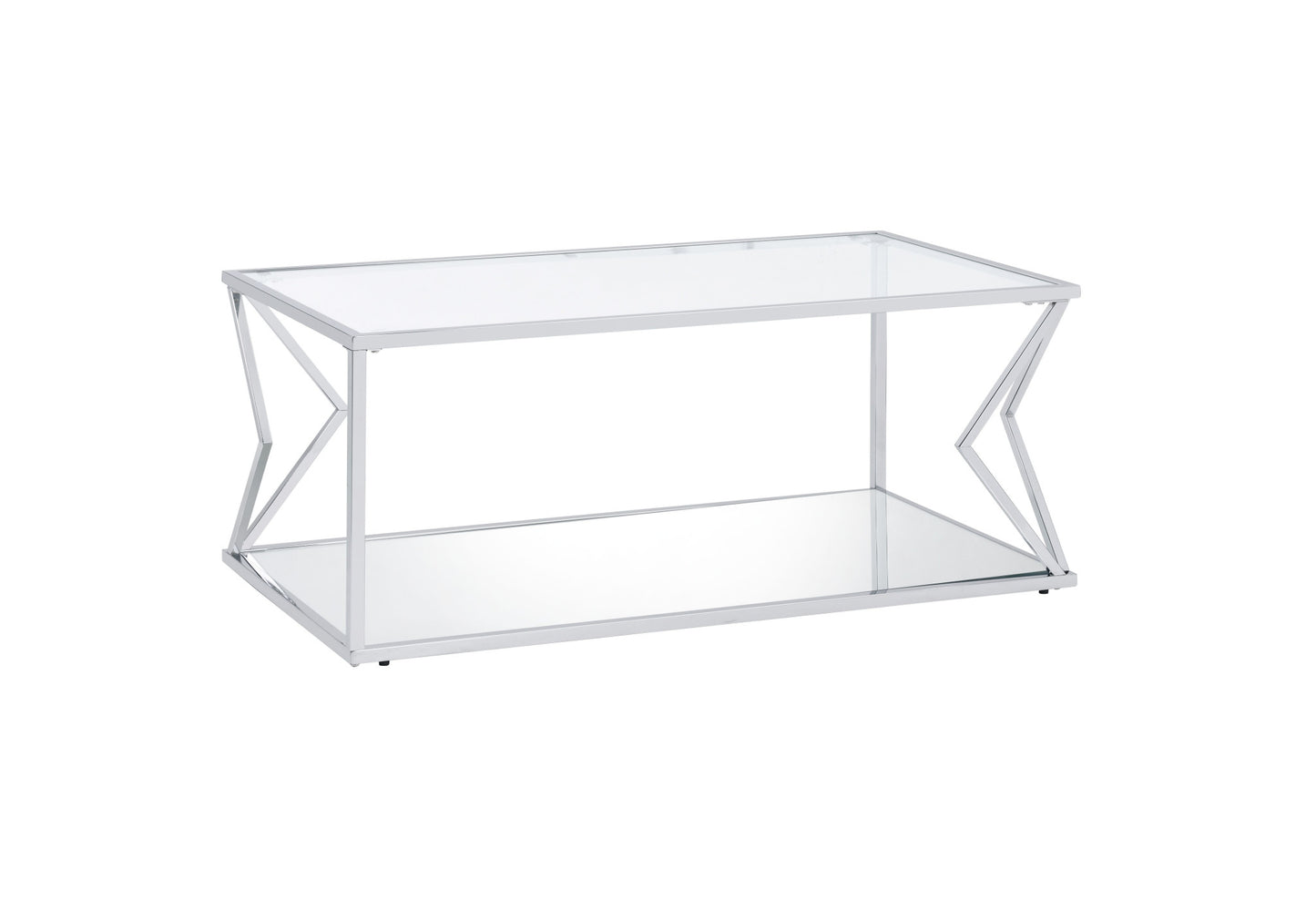 43" Chrome And Clear Glass Rectangular Coffee Table With Shelf By Homeroots | Coffee Tables | Modishstore - 2