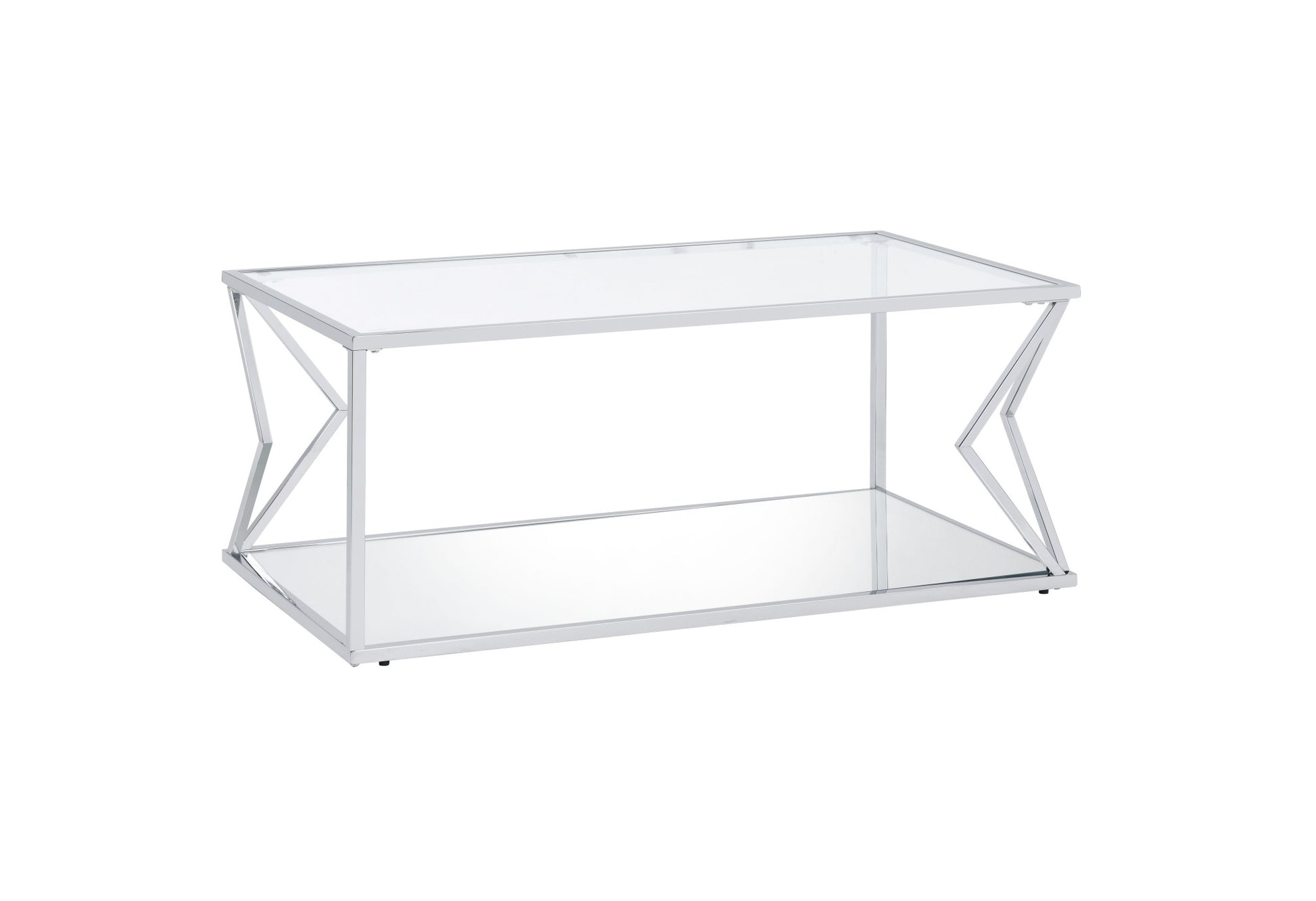 43" Chrome And Clear Glass Rectangular Coffee Table With Shelf By Homeroots | Coffee Tables | Modishstore - 2