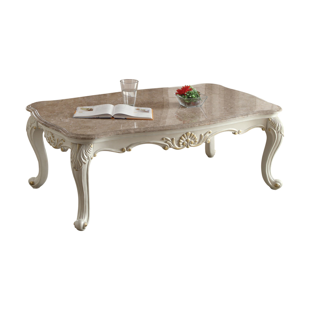 52" Pearl White And Marble Faux Marble Rectangular Coffee Table By Homeroots | Coffee Tables | Modishstore - 2